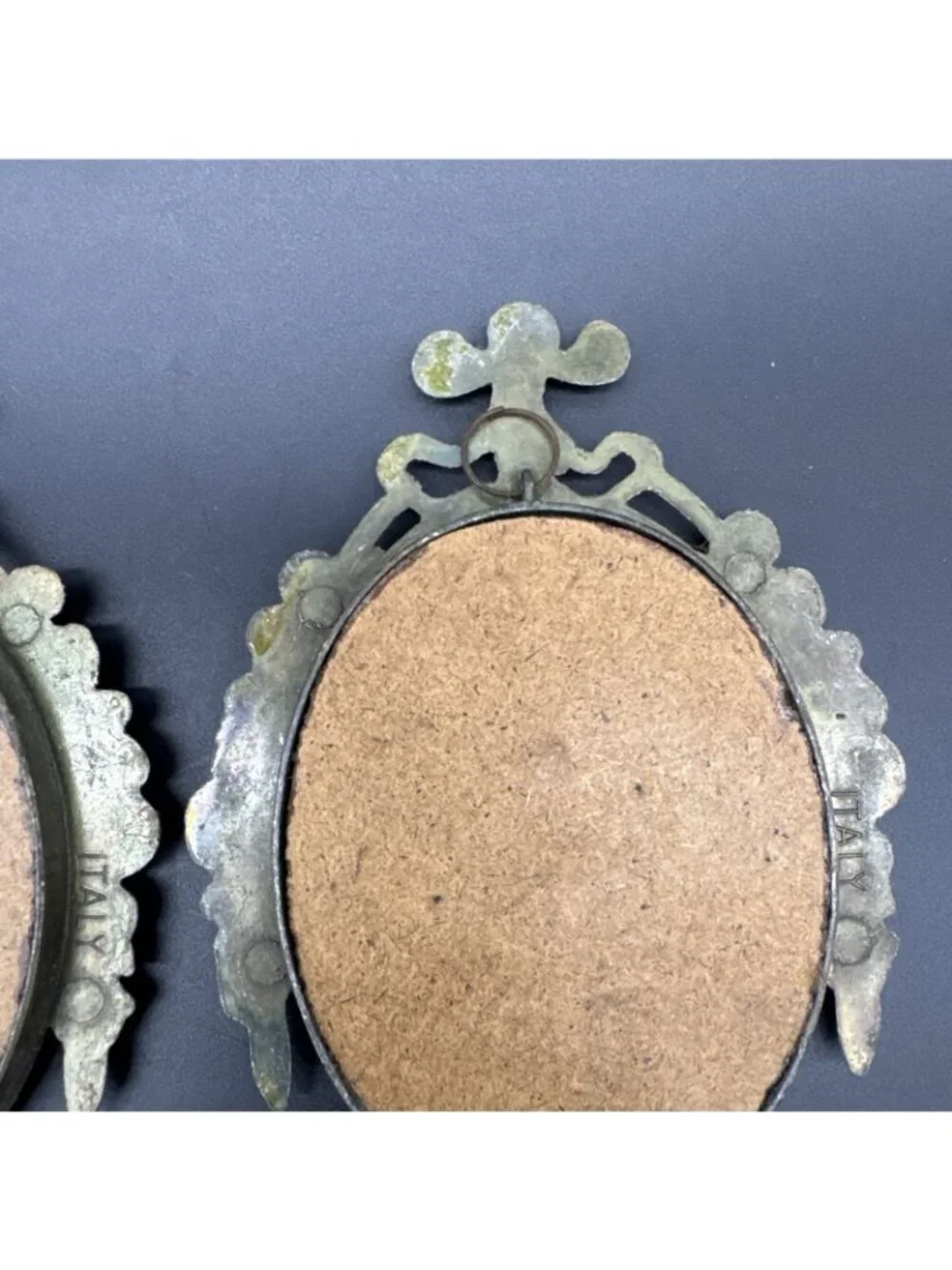 VTG 6” Ornate Gold Bronze Wall Hanging Mirror Set Floral Bow Rocco Gallery Italy